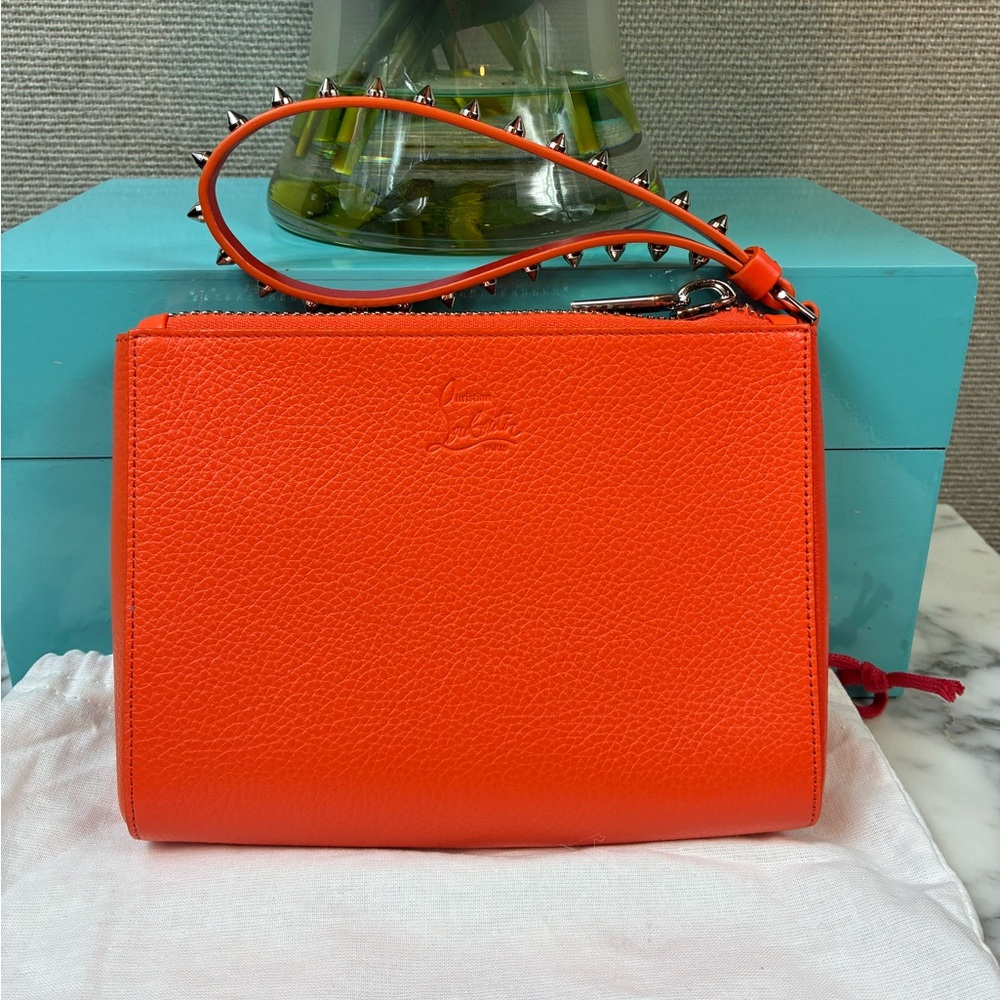 Christian Louboutin Orange Leather Cabata Wristlet Pouch - NWT Retail $750